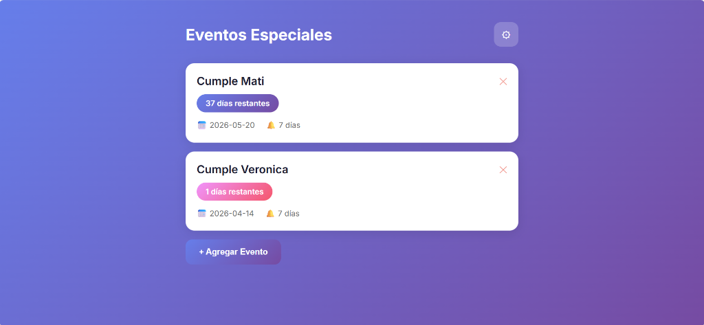 Interfaz de la aplicación Event Timer