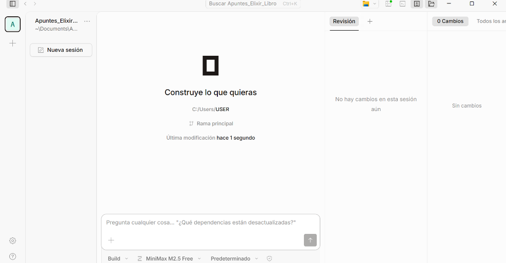 Interfaz de escritorio de OpenCode